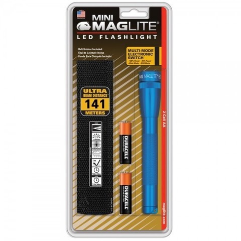 Фонарь MAGLITE LED (светодиод), Mini, 2АА, синий, 16,8 см, в блистере, с чехлом