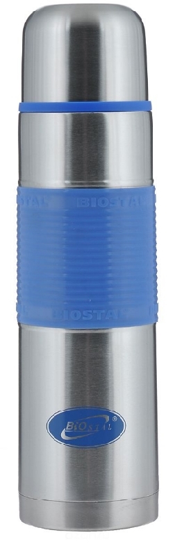 Термос BIOSTAL NB1000P-B с кнопкой, синяя резин. вставка (узкое горло)